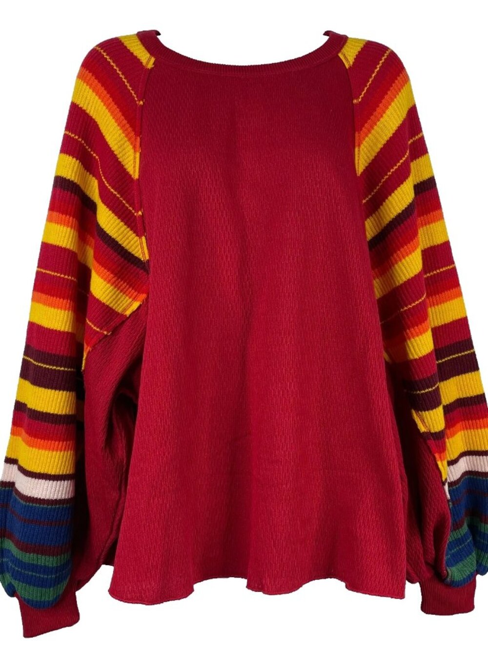 We The Free Rainbow Dreams Knit Top Sweater Size XS Red Stripe Balloon Sleeve